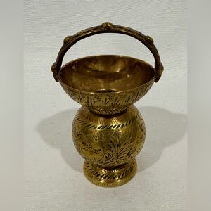 Vintage India etched floral brass water carrier